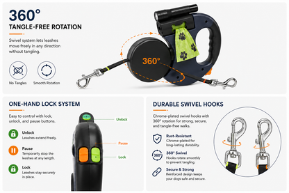Dualix™ 360° Anti-Tangle Dual Retractable Dog Leash